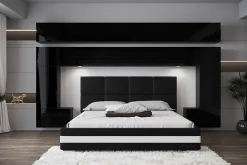 Tête de lit avec rangement Armoire - pont de lit PANAMA 5/HG/B/1-1C noir/noir brillant 300x214x35cm