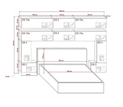 Tête de lit avec rangement Armoire - pont de lit PANAMA 5/HG/B/1-1C noir/noir brillant 300x214x35cm