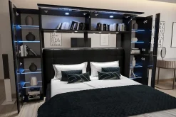 Tête de lit avec rangement Armoire - pont de lit PANAMA 14-HG-B-1-1A noir/noir brillant 256x184x35cm