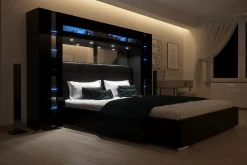 Tête de lit avec rangement Armoire - pont de lit PANAMA 14-HG-B-1-1A noir/noir brillant 256x184x35cm