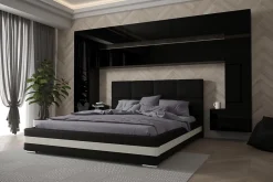 Tête de lit avec rangement Armoire - pont de lit PANAMA 7/HG/B/1-1C noir/noir brillant 300x213x35cm