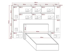 Tête de lit avec rangement Armoire - pont de lit PANAMA 7/HG/B/1-1C noir/noir brillant 300x213x35cm
