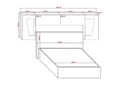 Tête de lit avec rangement Armoire - pont de lit PANAMA 9/HG/W/1-1A blanc/blanc brillant 282x91x35cm