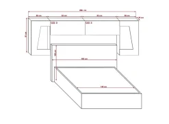 Tête de lit avec rangement Armoire - pont de lit PANAMA 10HG/W/2-1B blanc/blanc brillant 266x91x35cm