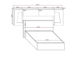 Tête de lit avec rangement Armoire - pont de lit PANAMA 10HG/W/2-1B blanc/blanc brillant 266x91x35cm