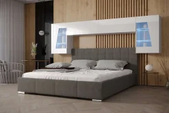 Tête de lit avec rangement Armoire - pont de lit PANAMA 10HG/W/2-1B blanc/blanc brillant 266x91x35cm