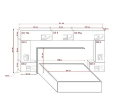 Tête de lit avec rangement Armoire - pont de lit PANAMA 6/21B/HG1-1A noir/noir brillant 323x167x35cm