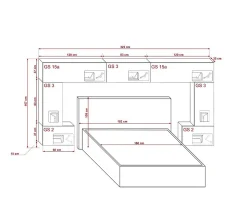 Tête de lit avec rangement Armoire - pont de lit PANAMA 6/21B/HG1-1A noir/noir brillant 323x167x35cm