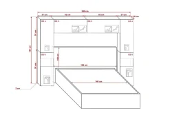 Tête de lit avec rangement Armoire - pont de lit PANAMA 12/HG/B/1-1B noir/noir brillant 240x184x35cm