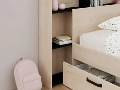 Tête de lit avec rangements 140 cm - Coloris : Naturel et noir - KINSELIA