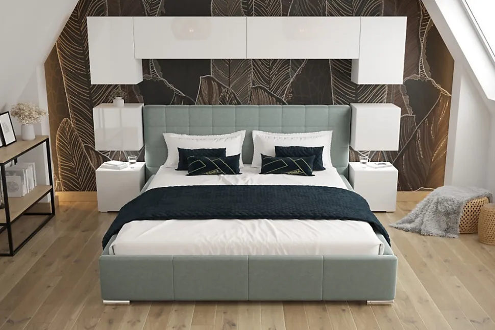 Tête de lit avec rangement Armoire - pont de lit PANAMA 13/HG/W/2-1B blanc/blanc brillant 240x182x35cm