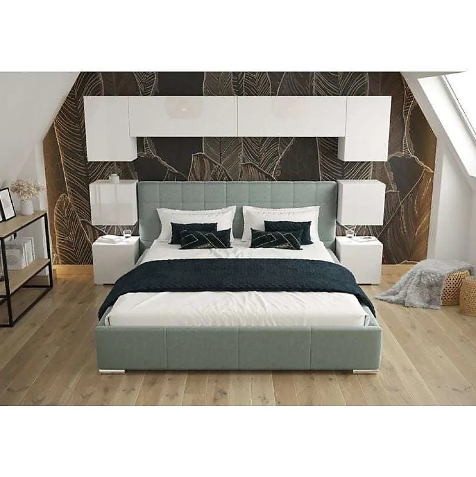 Tête de lit avec rangement Armoire - pont de lit PANAMA 13/HG/W/2-1B blanc/blanc brillant 240x182x35cm