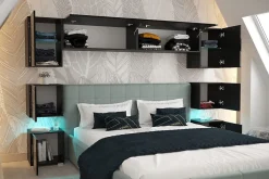 Tête de lit avec rangement Armoire - pont de lit PANAMA 13/HG/B/1-1B noir/noir brillant 240x182x35cm