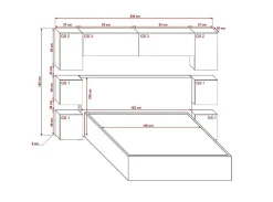 Tête de lit avec rangement Armoire - pont de lit PANAMA 13/HG/B/1-1B noir/noir brillant 240x182x35cm