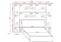 Tête de lit avec rangement Armoire - pont de lit PANAMA 4/HG/W/2-1C blanc/blanc brillant 280x223x35cm