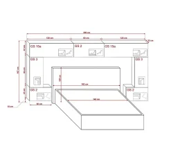Tête de lit avec rangement Armoire - pont de lit PANAMA 6/21W/HG2-1C blanc/blanc brillant 300x167x35cm