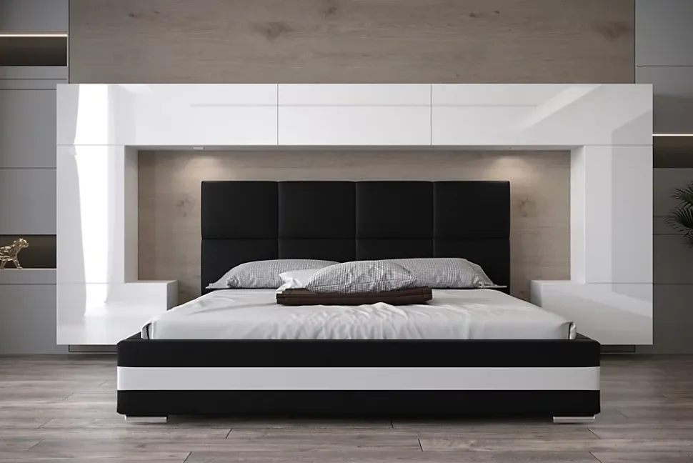 Tête de lit avec rangement Armoire - pont de lit PANAMA 6/21W/HG2-1A blanc/blanc brillant 323x167x35cm