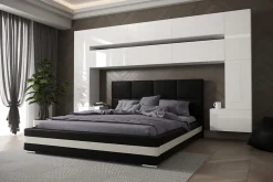 Tête de lit avec rangement Armoire - pont de lit PANAMA 7/HG/W/2-1A blanc/blanc brillant 323x213x35cm