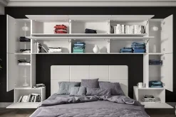 Tête de lit avec rangement Armoire - pont de lit PANAMA 7/HG/W/2-1A blanc/blanc brillant 323x213x35cm