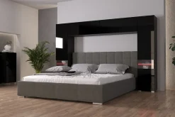 Tête de lit avec rangement Armoire - pont de lit PANAMA 12/HG/B/1-1A noir/noir brillant 256x184x35cm