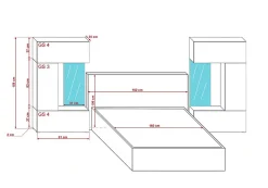 Tête de lit avec rangement Armoire - pont de lit PANAMA 1/21W/HG2 blanc/blanc brillant 345-385x159cm