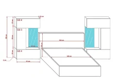 Tête de lit avec rangement Armoire - pont de lit PANAMA 1/21W/HG2 blanc/blanc brillant 345-385x159cm