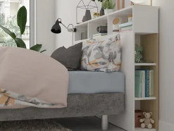 Tête de lit avec rangements NASTIA - 160 cm - Blanc et chêne