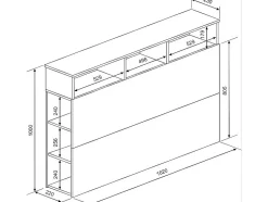 Tête de lit avec rangements NASTIA - 160 cm - Blanc et chêne
