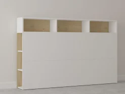 Tête de lit avec rangements NASTIA - 160 cm - Blanc et chêne