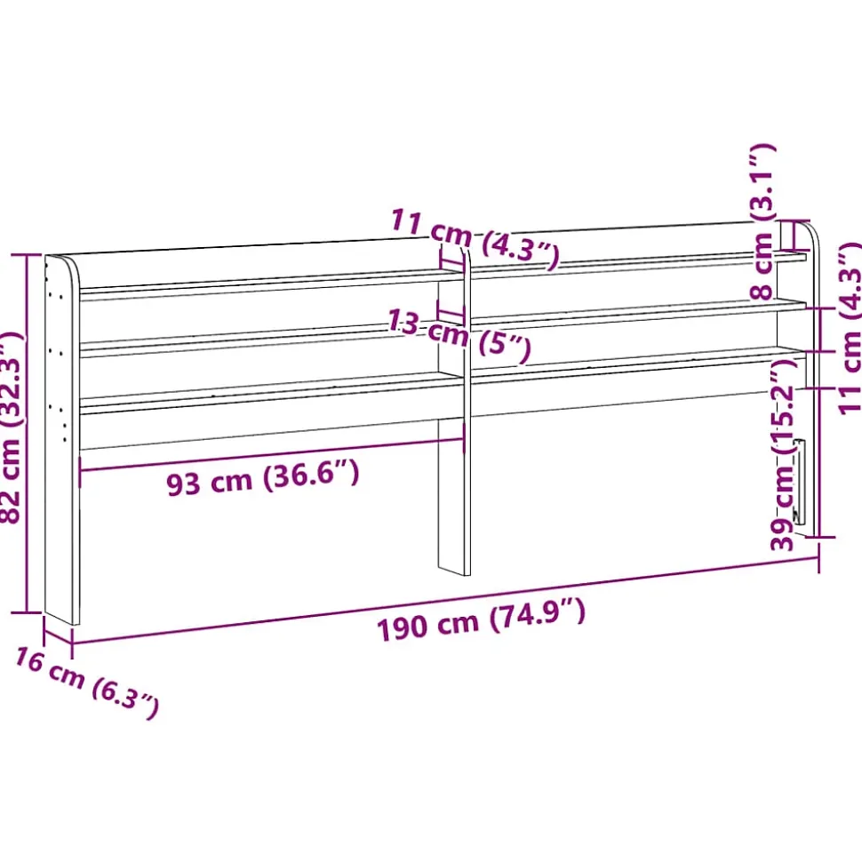Tête de lit avec étagères 180 cm bois massif de pin vidaXL