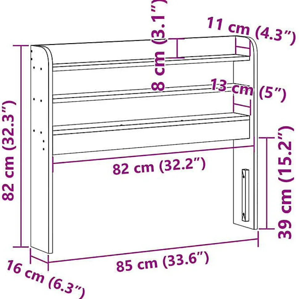 Tête de lit avec étagères marron cire 75 cm bois massif de pin vidaXL
