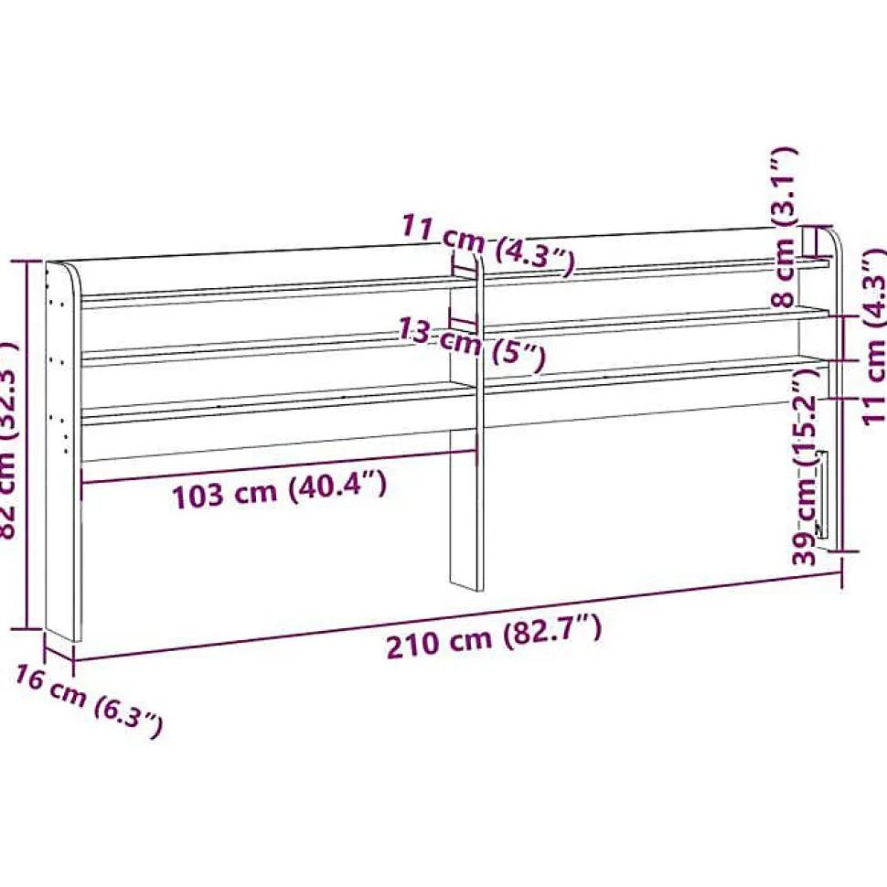 Tête de lit avec étagères marron cire 200 cm bois massif de pin vidaXL