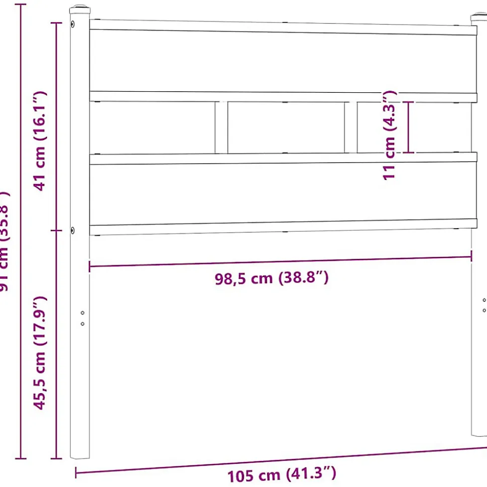 Tête de lit de remplacement chêne marron 100 cm acier et bois d'ingénierie vidaXL