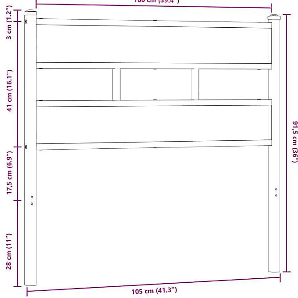 Tête de lit de remplacement chêne marron 100 cm acier et bois d'ingénierie vidaXL