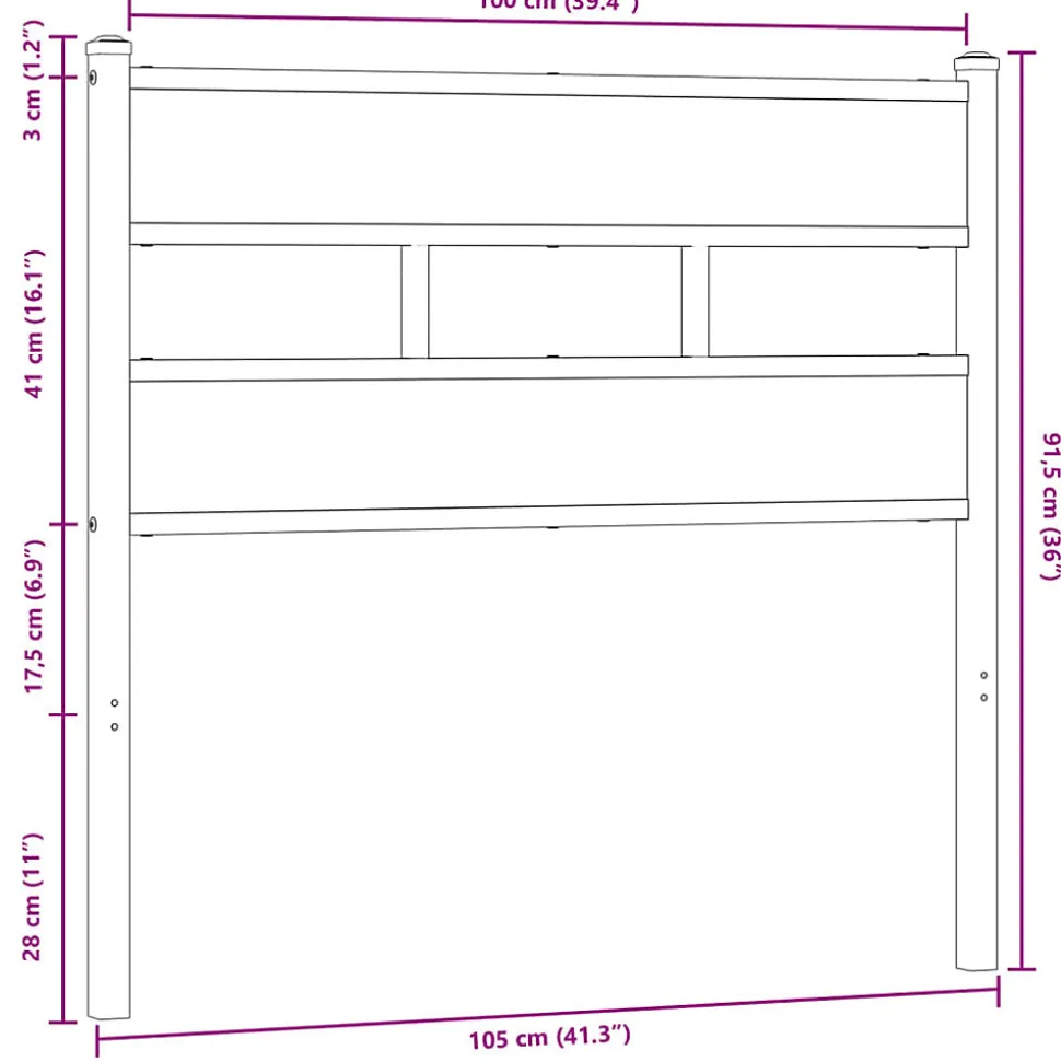 Tête de lit de remplacement chêne marron 100 cm acier et bois d'ingénierie vidaXL
