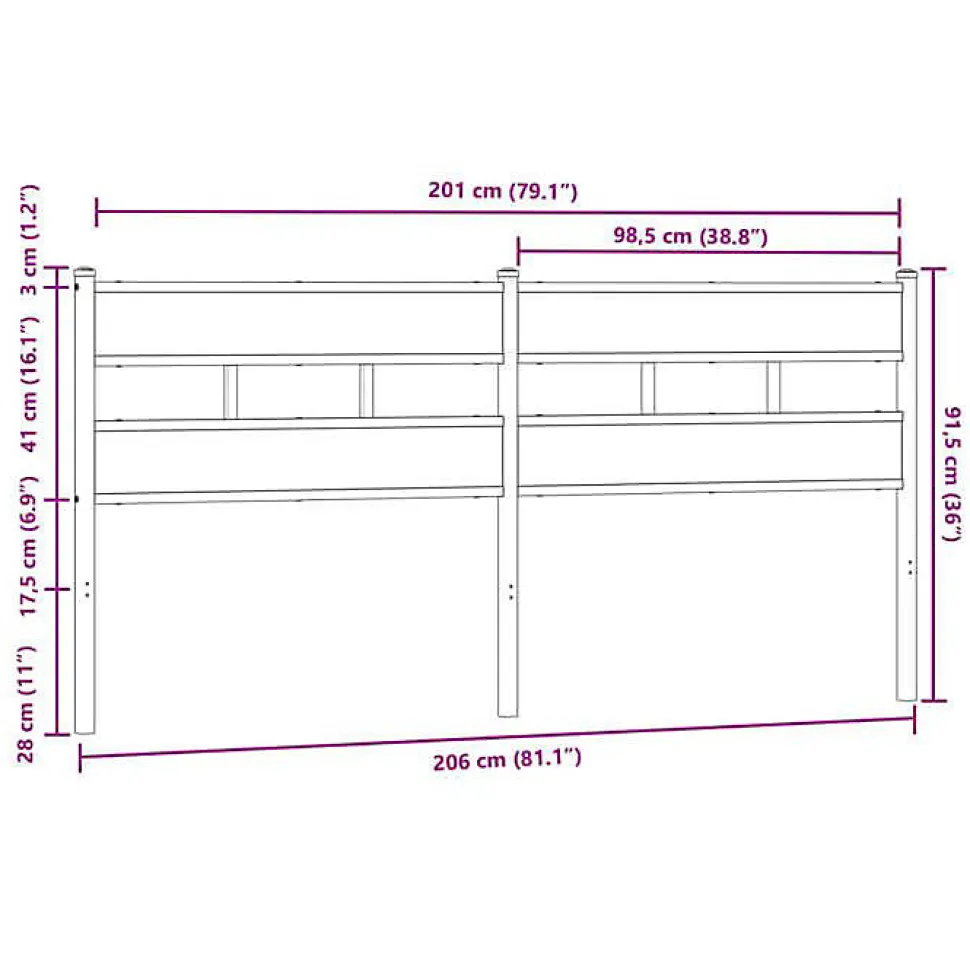 Tête de lit de remplacement chêne marron 200 cm acier et bois d'ingénierie vidaXL