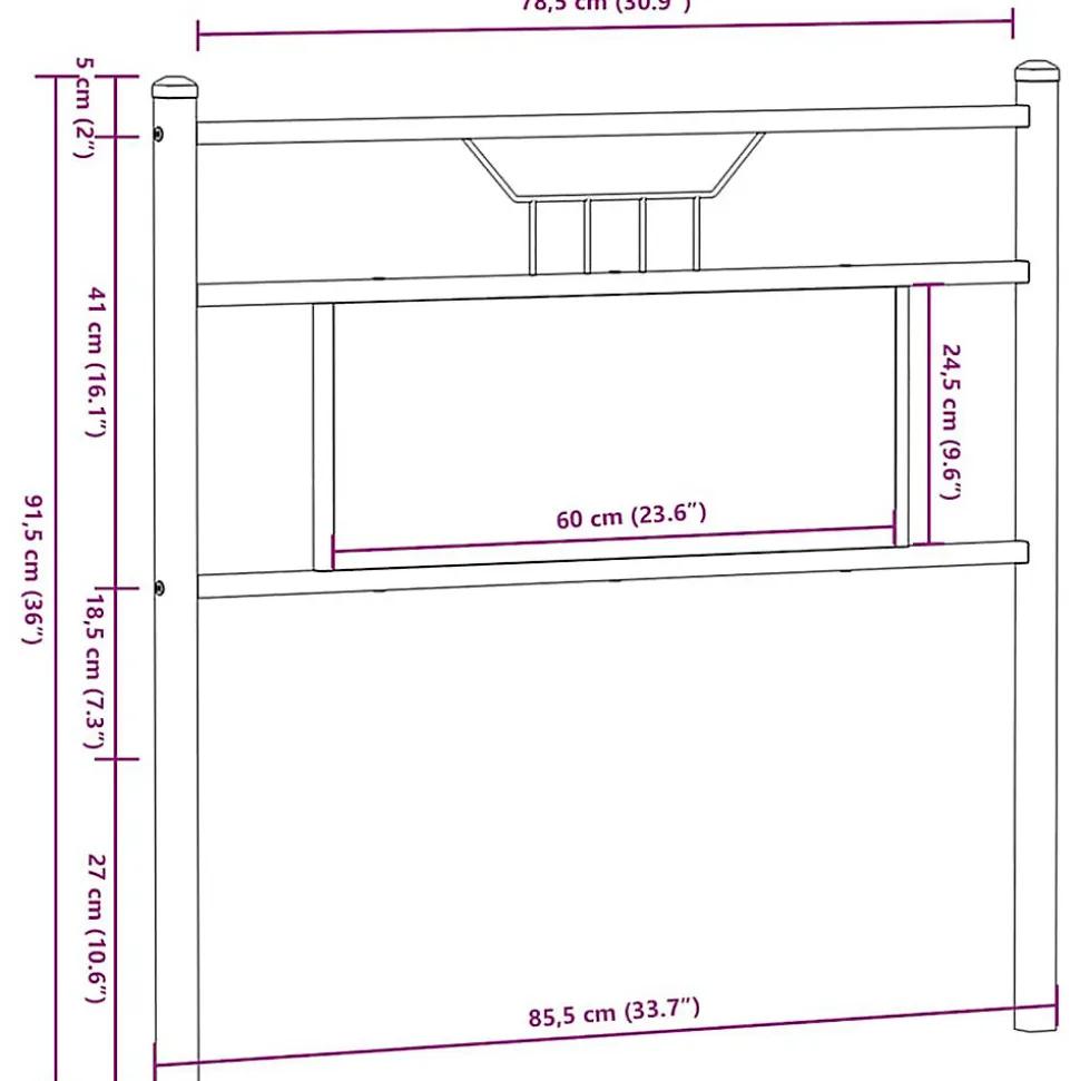 Tête de lit de remplacement chêne marron 80 cm bois d'ingénierie et acier vidaXL