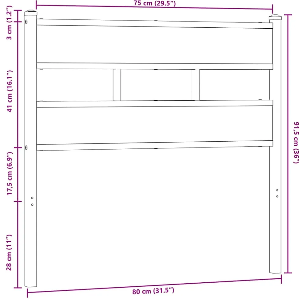 Tête de lit de remplacement chêne marron 75 cm acier et bois d'ingénierie vidaXL