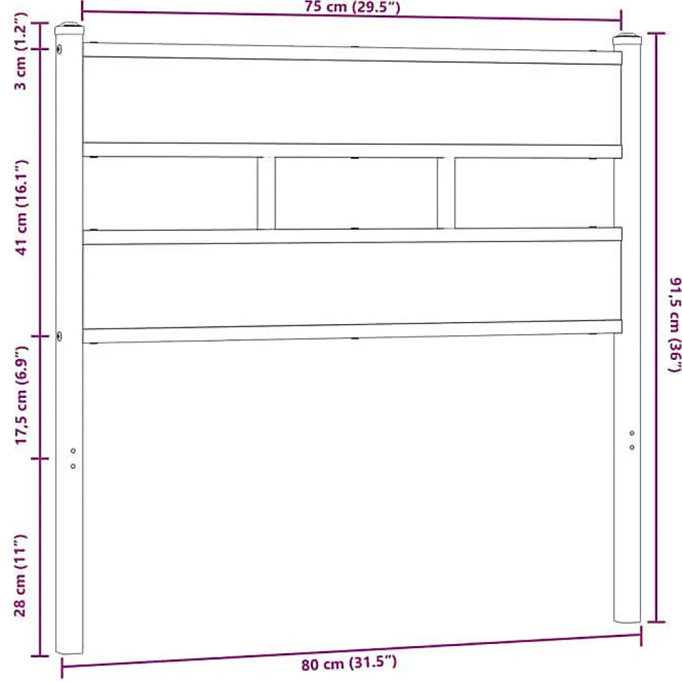 Tête de lit de remplacement chêne marron 75 cm acier et bois d'ingénierie vidaXL