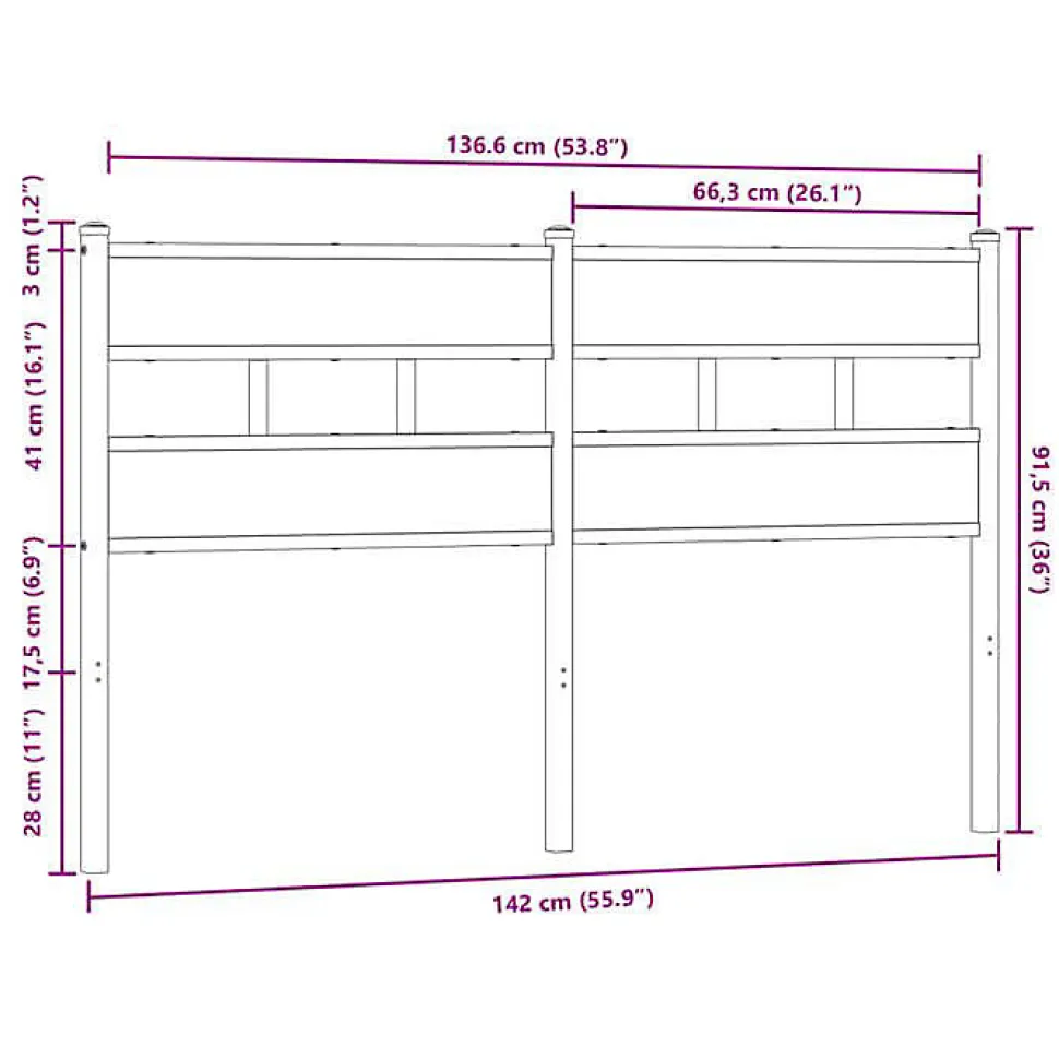 Tête de lit de remplacement chêne marron 135 cm acier et bois d'ingénierie vidaXL