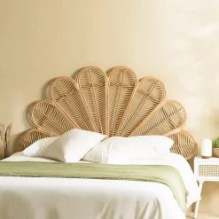 Tête de lit demi-lune 140/160cm "fleur" rotin