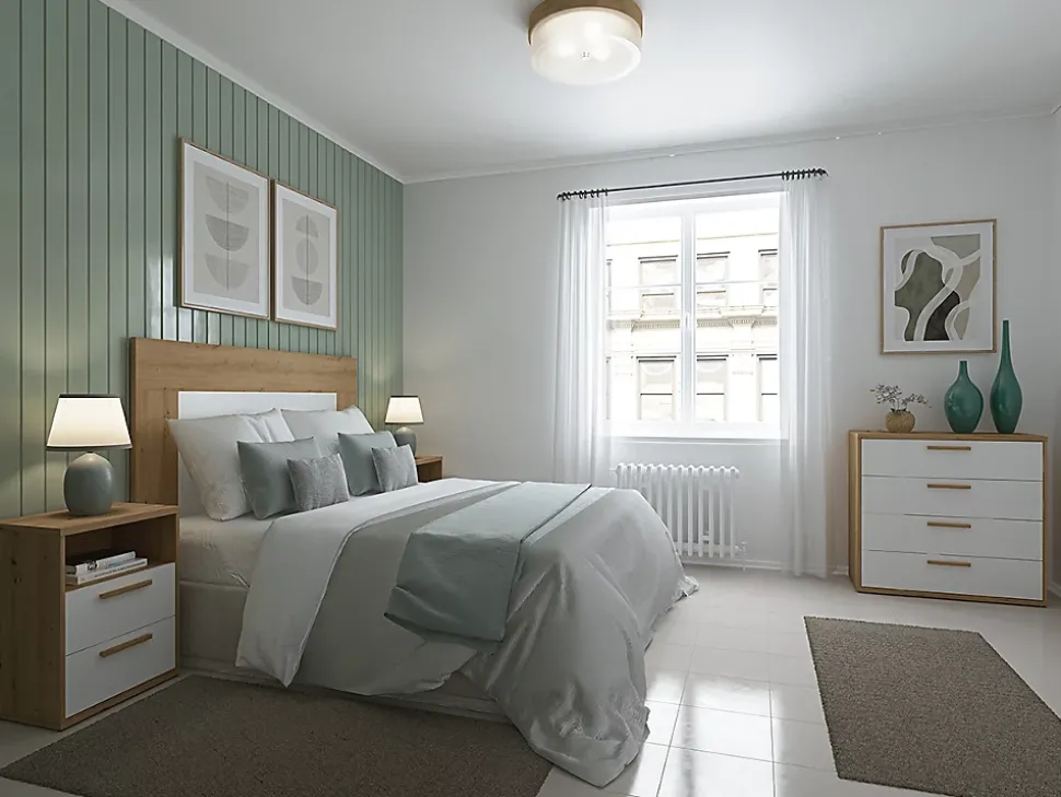 Tête de lit en bois coloris chêne Albar /blanc - Longueur 160 x Profondeur 25 x Hauteur 130 cm