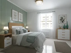 Tête de lit en bois coloris chêne Albar /blanc - Longueur 160 x Profondeur 25 x Hauteur 130 cm