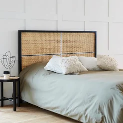 Tête de lit en bois d'acajou et rotin 160