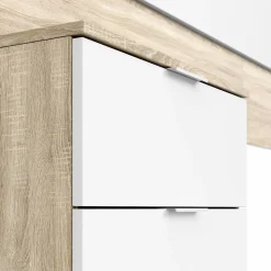 Tête de lit en mélamine avec 2 chevets coloris chêne canadian blanc artik - Hauteur 95 x Longueur 247 cm x Profondeur 38 cm