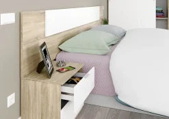 Tête de lit en mélamine avec 2 chevets coloris chêne canadian blanc artik - Hauteur 95 x Longueur 247 cm x Profondeur 38 cm