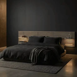 Tête de lit en pin avec étagères, L.250 x H.56 cm x P.21 cm