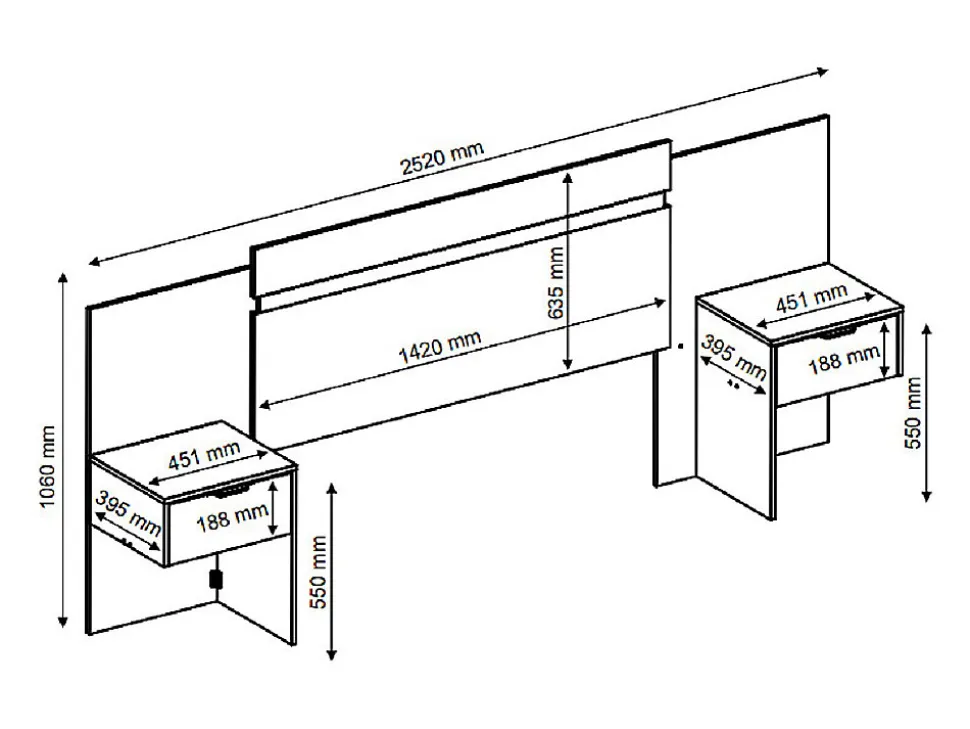 Tête de lit extensible avec chevets - 140/160 cm - Coloris : Naturel et noir - PARATI