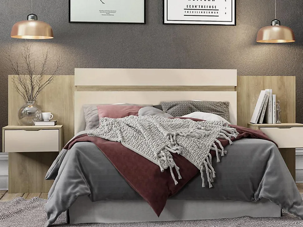 Tête de lit extensible avec chevets - 140/160 cm - Coloris : Naturel et ivoire - PARATI