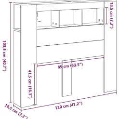 Tête de lit LED avec étagère Chêne noir 120 x 18,5 x 103,5 cm vidaXL